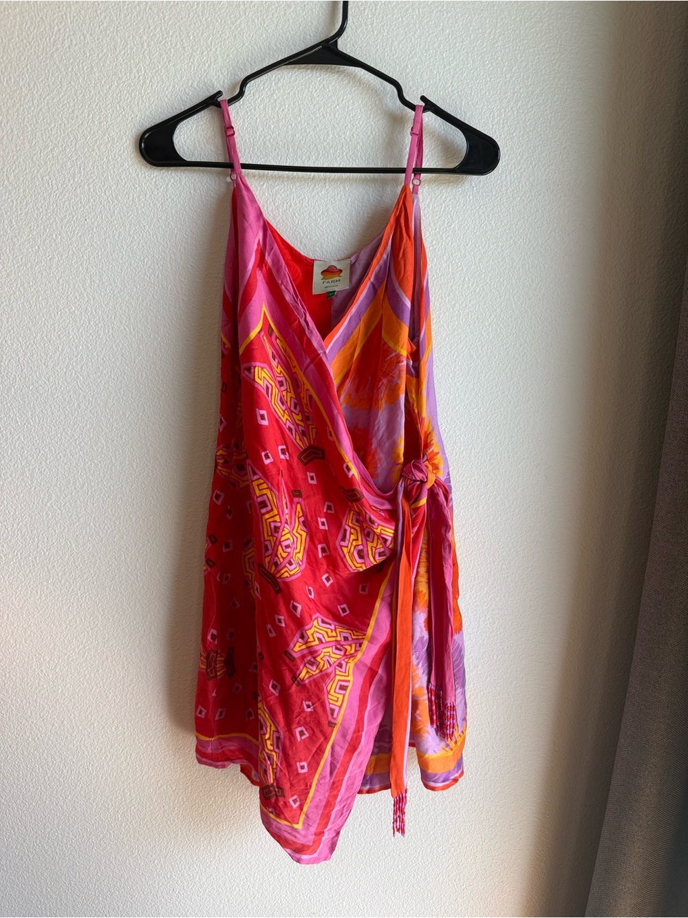Farm Rio Vibrant Pink and Orange Wrap Sundress